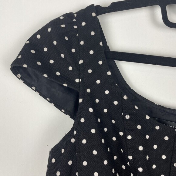 Rickie Freeman Teri Jon Black Polka Dot Dress Size 10 Sheath Cap Sleeve Cotton‍ - Picture 4 of 6